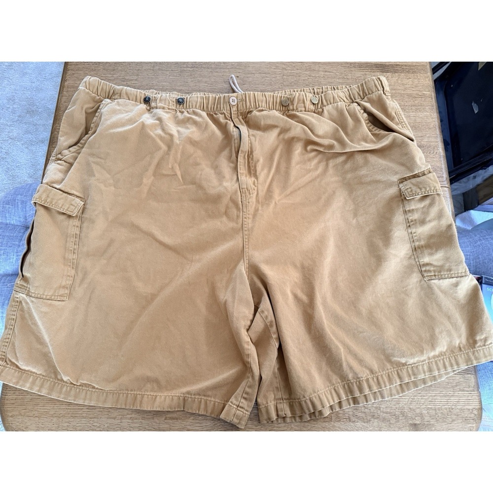 Boulder Creek Men's Cargo Shorts 6XL Tan Cotton Elastic Waist Suspender Buttons